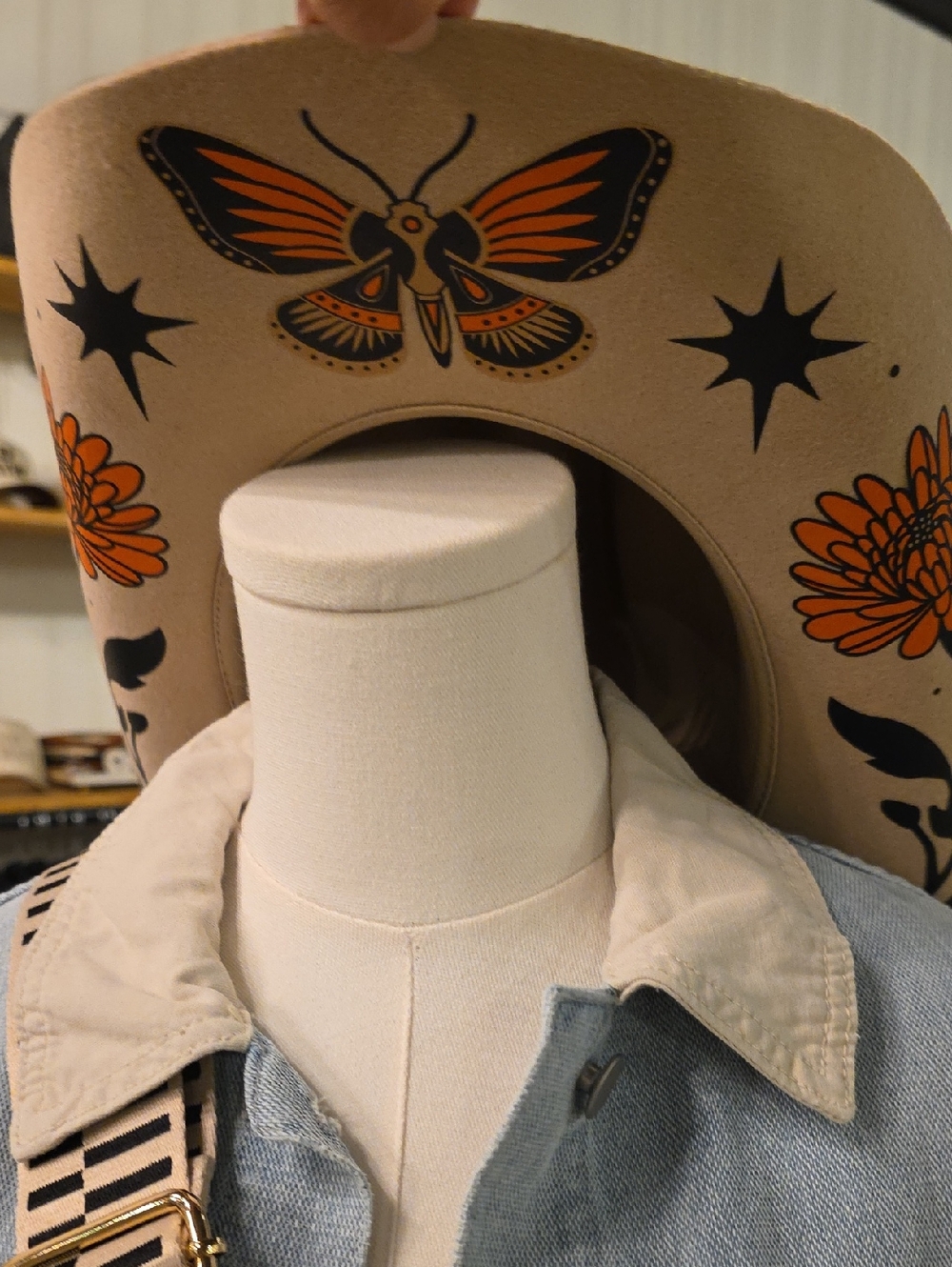 Wild As Heck Hand-Painted Western Hat with Orange Butterfly and Floral Motif